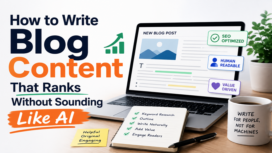 How to Write Blog Content That Ranks Without Sounding Like AI featured image